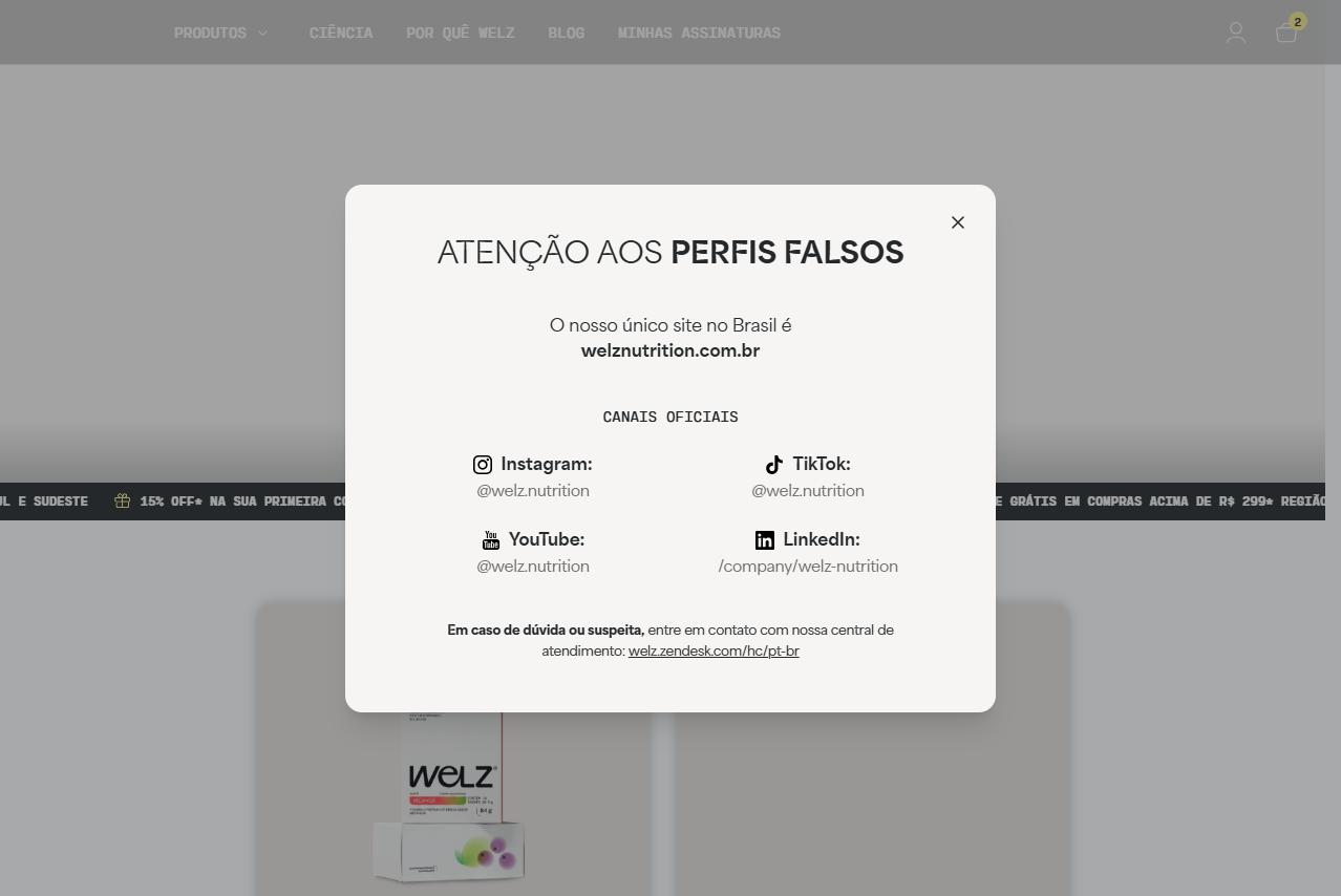 Modal Atenção aos perfis falsos cobrindo a home