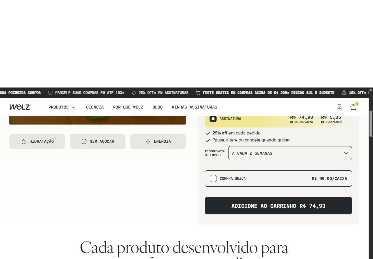 Opção de assinatura pré-selecionada em destaque amarelo sobre compra única