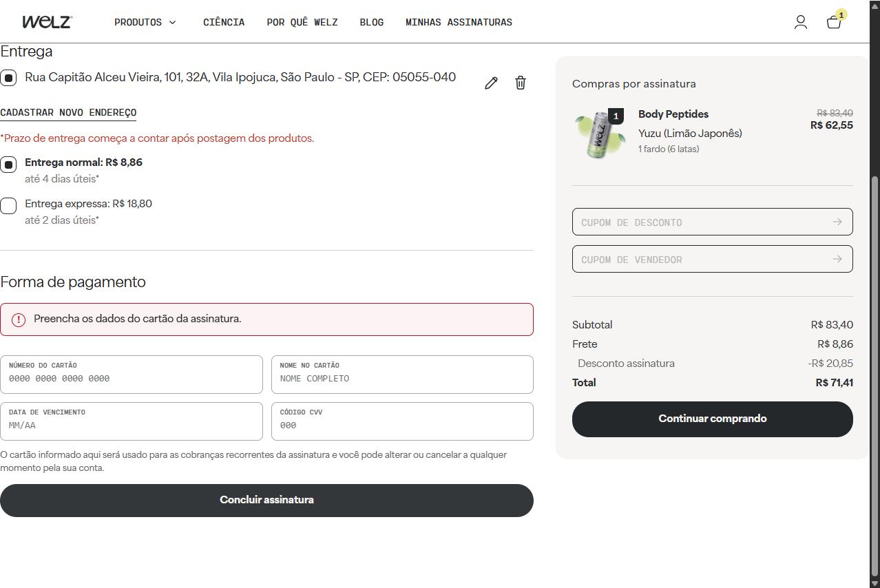 Banner genérico de erro no checkout sem destaque nos campos individuais