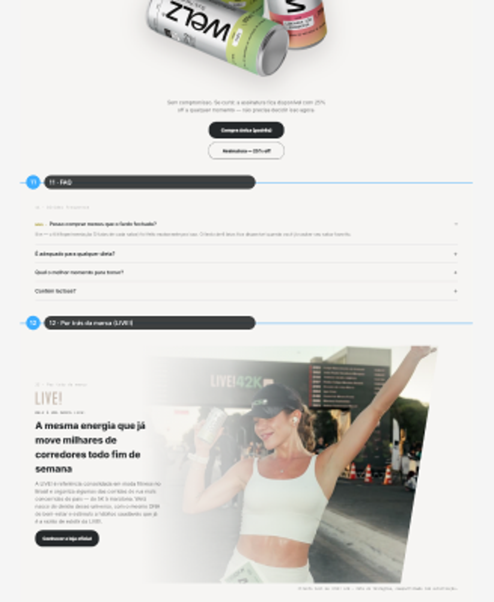 Captura real — FAQ e Por trás da marca