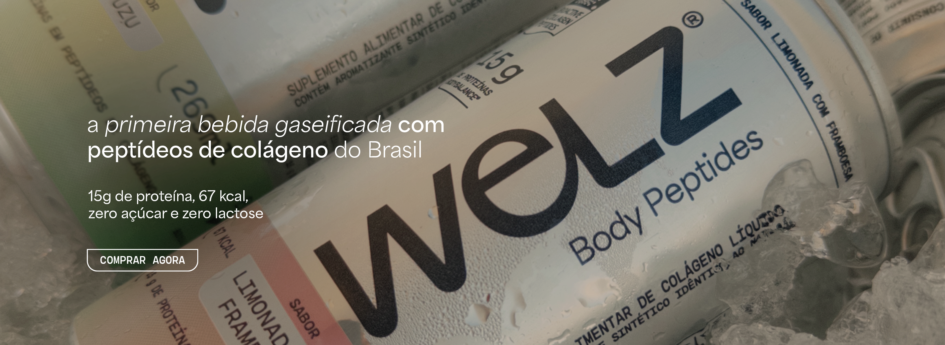 A primeira bebida gaseificada com peptídeos de colágeno do Brasil — 15g de proteína, 67 kcal, zero açúcar e zero lactose